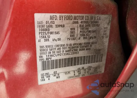 2003 Ford Escape from USA, damaged, VIN 1FMCU92133KC25951